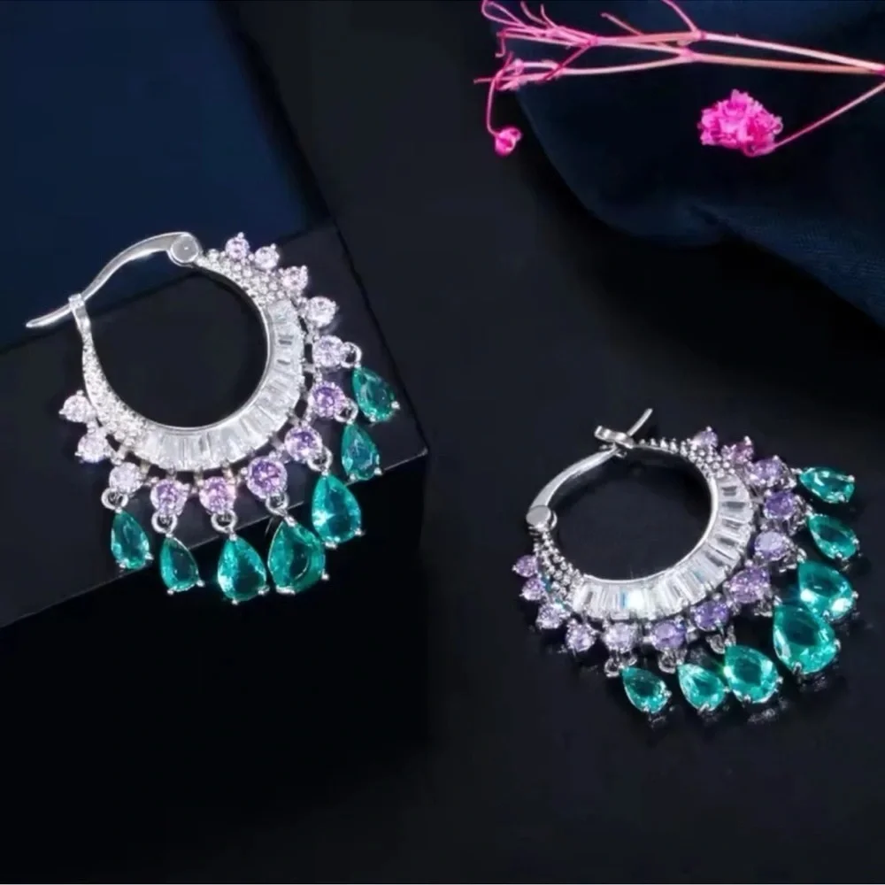 Diamond Zirconia Multicolor Stainless Steel Waterproof Earrings